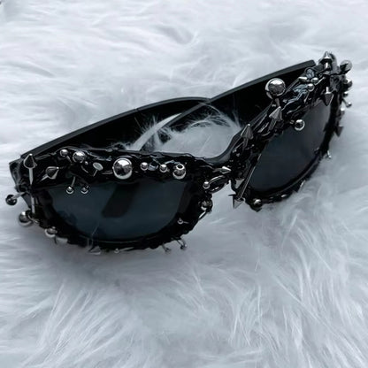 Purple Edgy Punk Rock Spiked Sunglasses - Statement Goth Studded Eyewear
