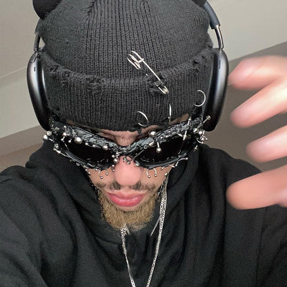 Purple Edgy Punk Rock Spiked Sunglasses - Statement Goth Studded Eyewear