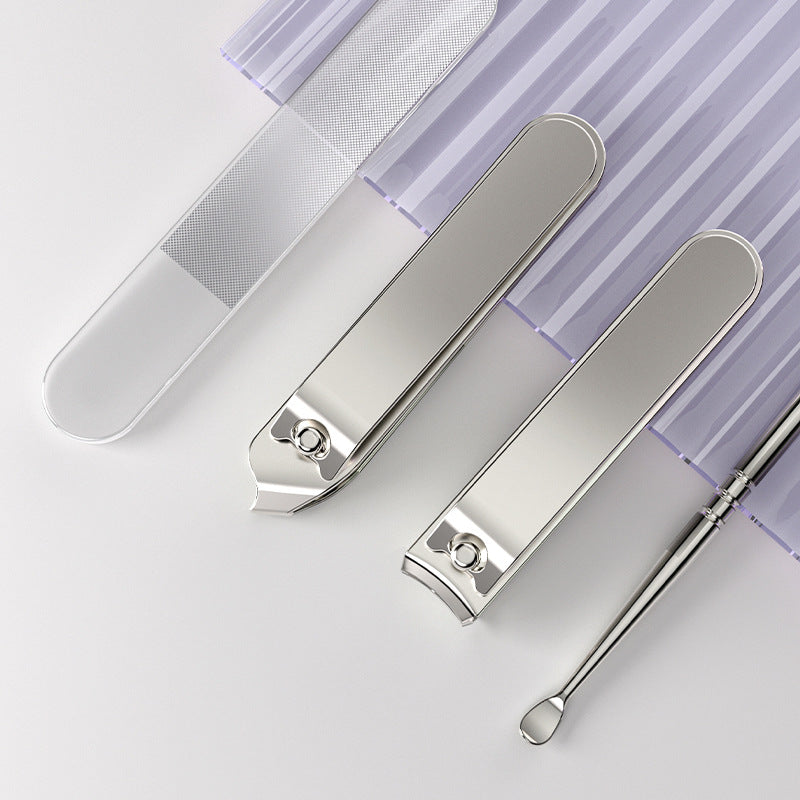 2 Sets Purple Portable 4-Piece Manicure Set - Compact Nail Grooming Kit with Stainless Steel Clippers, File & Stylish Case