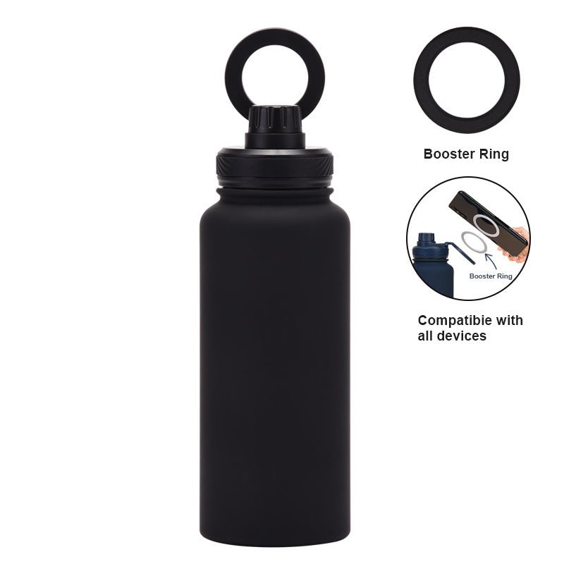 Stainless Steel Sports Water Bottle - with Magnetic Phone Holder - Black 1L - Factory Direct Shop