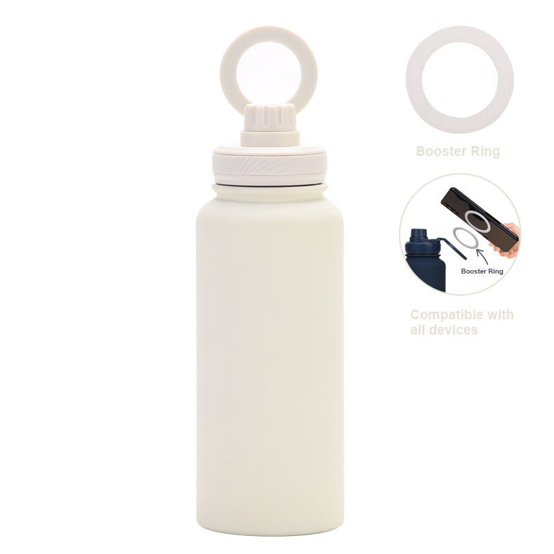 Stainless Steel Sports Water Bottle - with Magnetic Phone Holder - White 1L - Factory Direct Shop