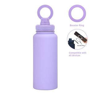 Purple 1L Stainless Steel Water Bottle with Magnetic Phone Holder Lid - Portable Hydration & Hands - Free Stand - Factory Direct Shop