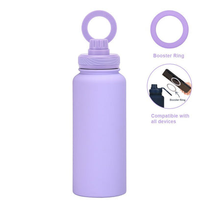 Purple 1L Stainless Steel Water Bottle with Magnetic Phone Holder Lid - Portable Hydration & Hands - Free Stand - Factory Direct Shop