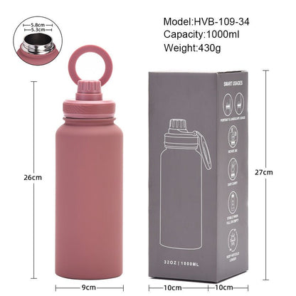 Purple 1L Stainless Steel Water Bottle with Magnetic Phone Holder Lid - Portable Hydration & Hands - Free Stand - Factory Direct Shop