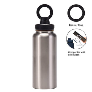 Stainless Steel Sports Water Bottle - with Magnetic Phone Holder - Silver 1L - Factory Direct Shop