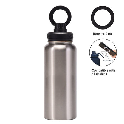Stainless Steel Sports Water Bottle - with Magnetic Phone Holder - Silver 1L - Factory Direct Shop
