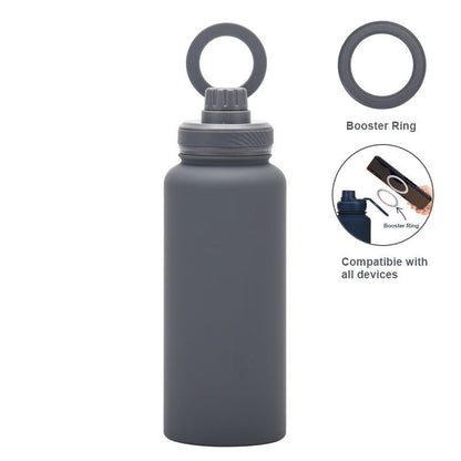 Grey 1L Stainless Steel Water Bottle with Magnetic Phone Holder Lid - Portable Hydration & Hands - Free Stand - Factory Direct Shop