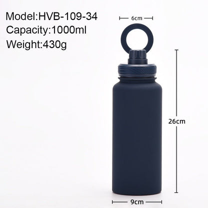 Grey 1L Stainless Steel Water Bottle with Magnetic Phone Holder Lid - Portable Hydration & Hands - Free Stand - Factory Direct Shop