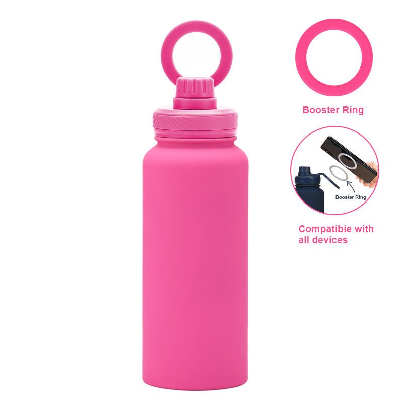 Stainless Steel Sports Water Bottle - with Magnetic Phone Holder - Rose Red 1L - Factory Direct Shop