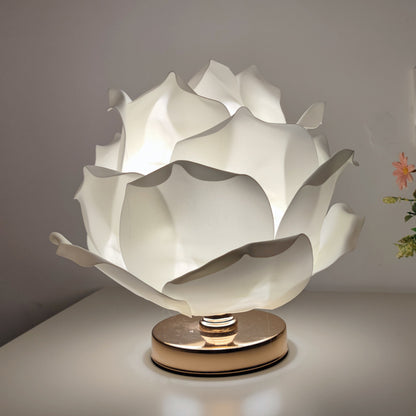 White Elegant Lotus Flower Table Lamp - Decorative Bedside Night Light for Bedroom Ambiance