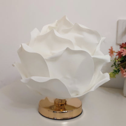 White Elegant Lotus Flower Table Lamp - Decorative Bedside Night Light for Bedroom Ambiance