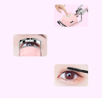Pink USB-C Rechargeable Heated Eyelash Curler - Gentle Long-Lasting Lift with 2 Temperature Modes & Cute Cat Ear Design