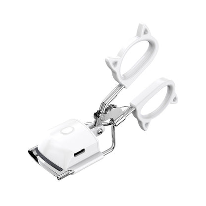 White USB-C Rechargeable Heated Eyelash Curler - Gentle Long-Lasting Lift with 2 Temperature Modes & Cute Cat Ear Design