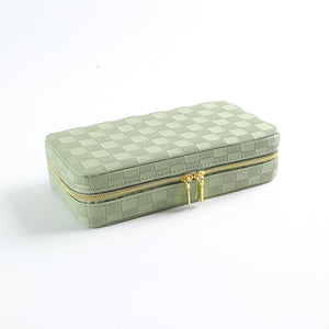 Green Stylish PU Leather Travel Jewellery Box - Compact Organizer for Rings, Earrings, Necklaces with Mirror