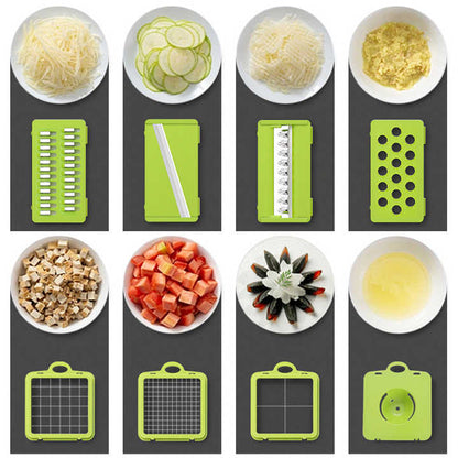 Green And Grey Ultimate 12-in-1 Multi-Functional Vegetable Slicer Dicer Chopper - Mandoline with Storage Containers & Drain Basket