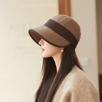 Black Elegant Warm Bucket Hat - Minimalist Color Block Design, Face-Slimming Style for Autumn & Winter