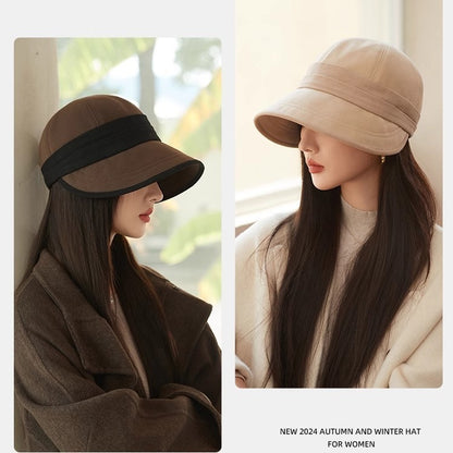 Black Elegant Warm Bucket Hat - Minimalist Color Block Design, Face-Slimming Style for Autumn & Winter