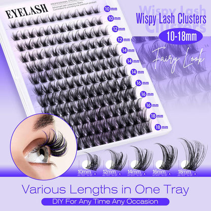 3 Pcs Black Stunning DIY Cluster Eyelash Extension Kit - 3 Trays, Mixed Lengths (10-18mm) Soft Vegan Wispy Lashes for Custom Volume