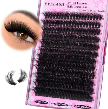 3 Pcs Black Mega Volume 200D DIY Lash Clusters - D Curl Faux Mink, Fluffy Drama Look, Mixed Lengths (14-20mm) for Custom Extensions