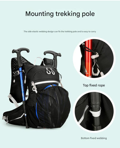 Black Lightweight 16L Outdoor Cycling & Hiking Backpack - Water-Repellent Nylon Daypack with Reflective Strips