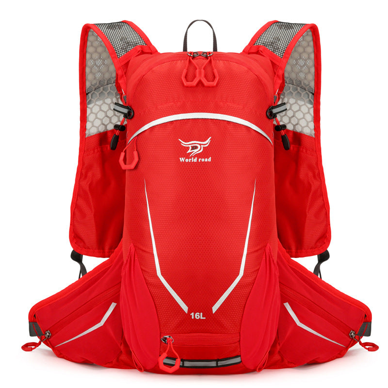 Red Lightweight 16L Outdoor Cycling & Hiking Backpack - Water-Repellent Nylon Daypack with Reflective Strips