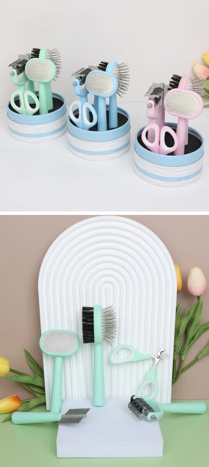 Pink And Blue Complete 5 - in - 1 Pet Grooming Care Kit - Professional Deshedding Brushes, Combs & Nail Clippers Set for Dogs & Cats - Factory Direct Shop