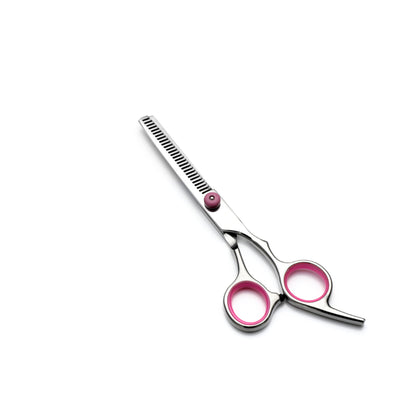 Pink and Silver Complete 5 - Piece Pet Grooming Scissors Kit - Stainless Steel Straight, Curved & Thinning Shears with Comb & PU Case (6.0 Inch) - Factory Direct Shop