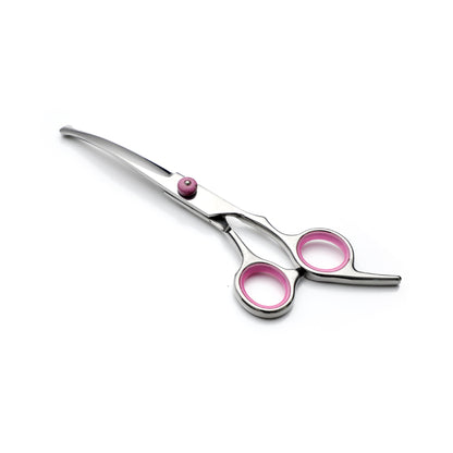 Pink and Silver Complete 5 - Piece Pet Grooming Scissors Kit - Stainless Steel Straight, Curved & Thinning Shears with Comb & PU Case (6.0 Inch) - Factory Direct Shop