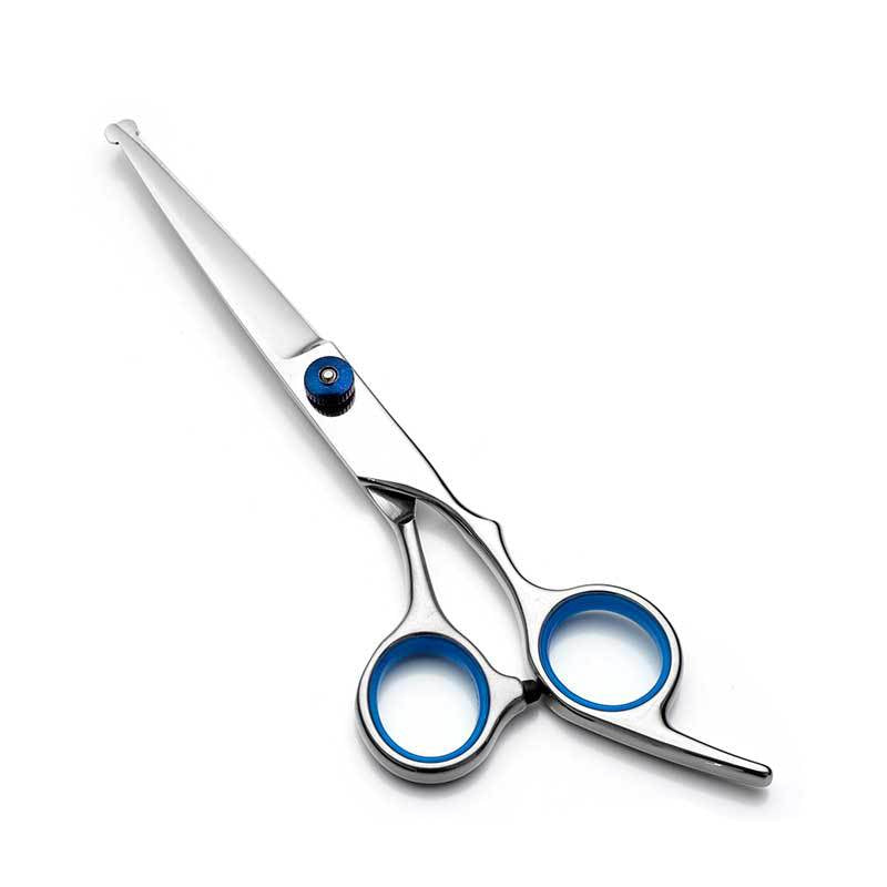 Blue and Silver Complete 5 - Piece Pet Grooming Scissors Kit - Stainless Steel Straight, Curved & Thinning Shears with Comb & PU Case (6.0 Inch) - Factory Direct Shop