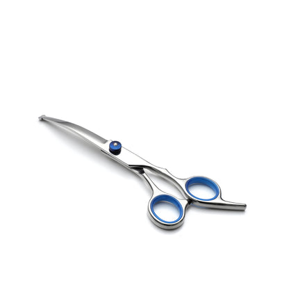 Blue and Silver Complete 5 - Piece Pet Grooming Scissors Kit - Stainless Steel Straight, Curved & Thinning Shears with Comb & PU Case (6.0 Inch) - Factory Direct Shop