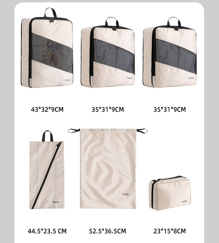 Grey and Black Premium 6-Piece Compression Packing Cubes Set - Lightweight Polyester Travel Organizers for Luggage, Includes Shoe Bag & Toiletry Pouch