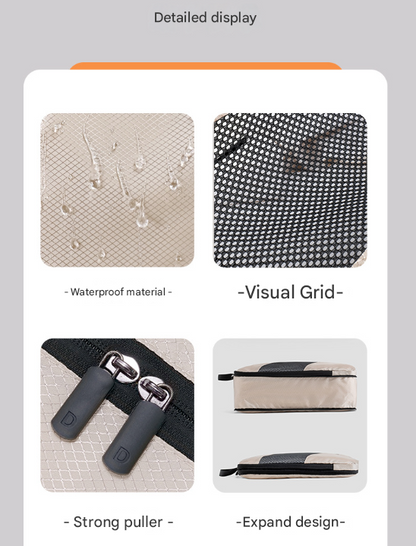 Grey and Black Premium 6-Piece Compression Packing Cubes Set - Lightweight Polyester Travel Organizers for Luggage, Includes Shoe Bag & Toiletry Pouch