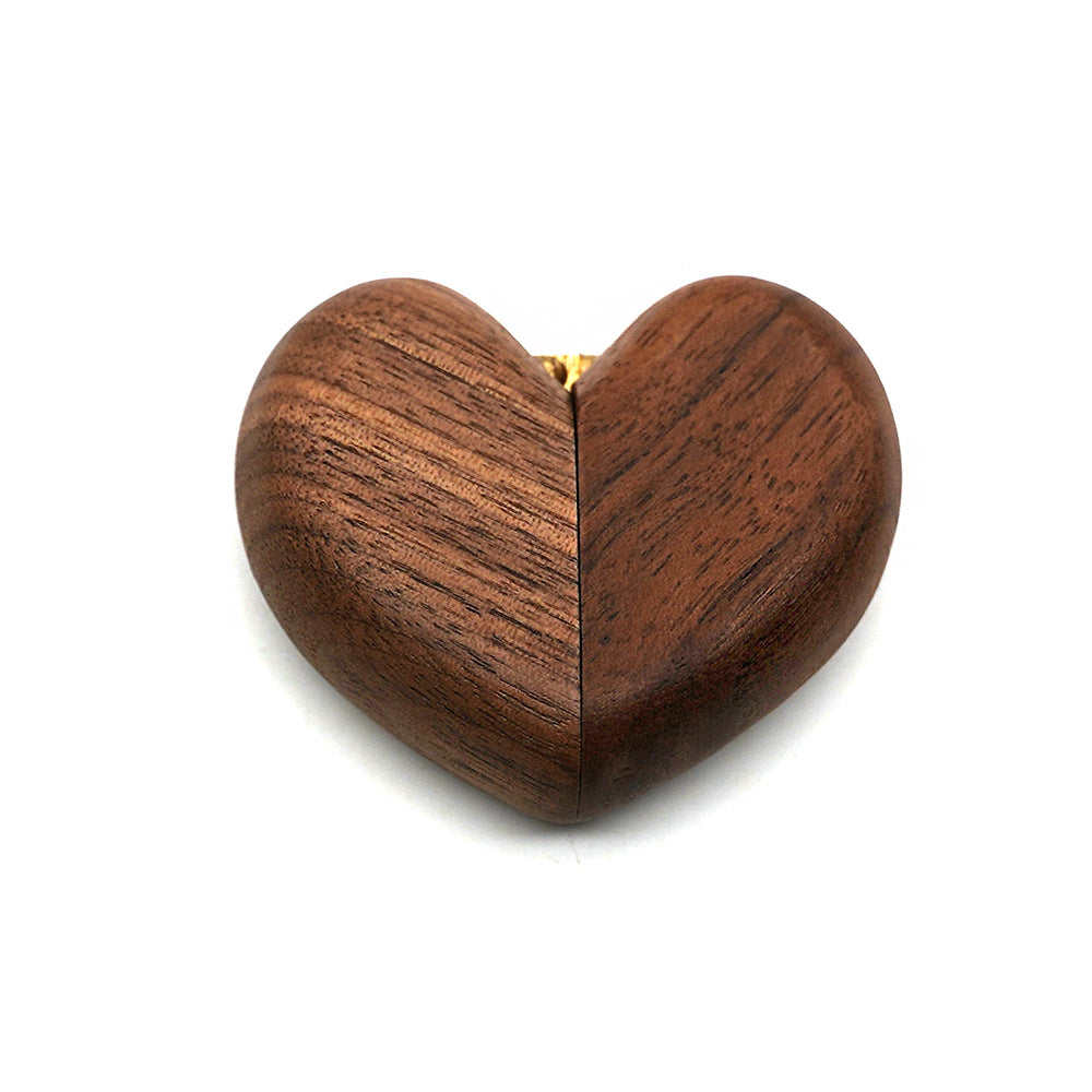 Brown Elegant Walnut Wood Heart Ring Box - Magnetic Closure for Proposal, Engagement & Wedding Jewelry
