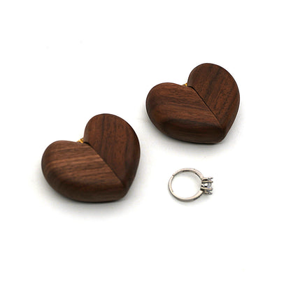 Brown Elegant Walnut Wood Heart Ring Box - Magnetic Closure for Proposal, Engagement & Wedding Jewelry
