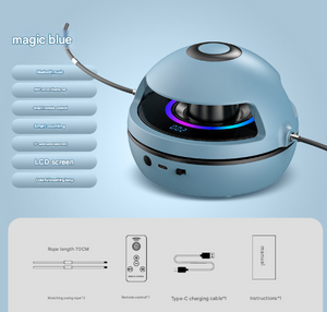 Blue Smart Electric Jump Rope Machine with Bluetooth Music, Remote Control & LED Lights