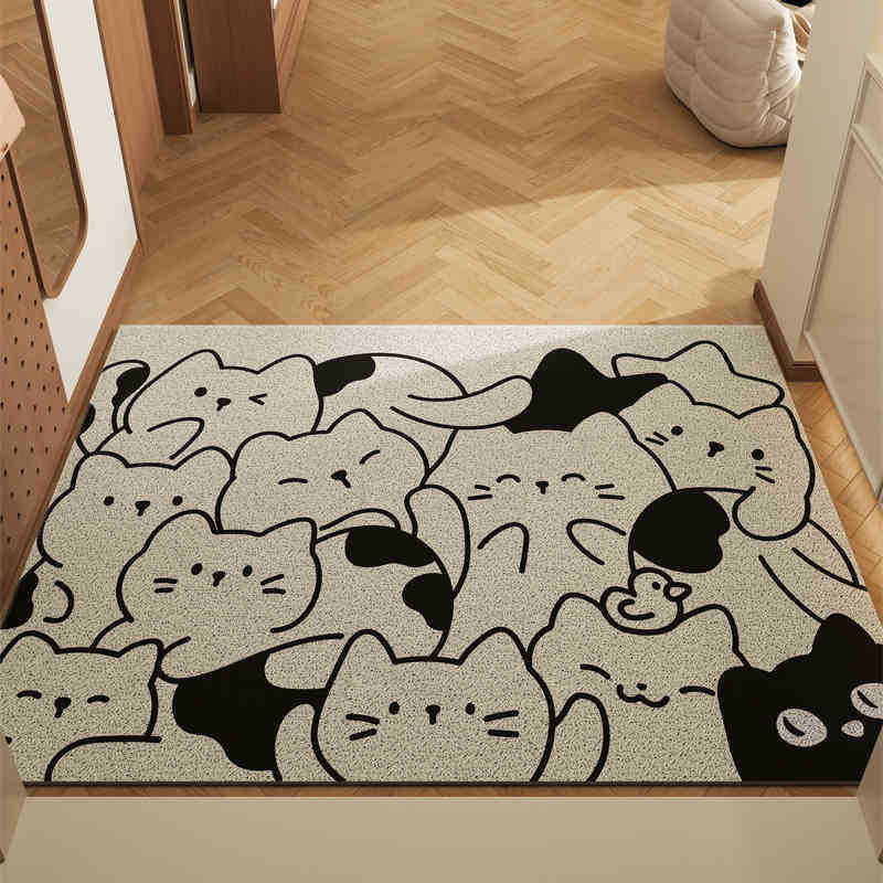 Stacking Cat Set of 2 Cartoon PVC Coil Entrance Mats - Non-Slip Dirt Trapping Door Mats (50x80cm)