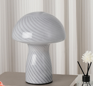Stripe-Pure Grey-white Retro Swirl Glass Mushroom Table Lamp - LED Bedside Night Light