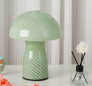 Stripe-Pure Green Retro Swirl Glass Mushroom Table Lamp - LED Bedside Night Light