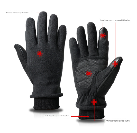 XS Black Warm Windproof Touchscreen Gloves - Anti-Slip Grip for Winter Cycling & Outdoor Sports