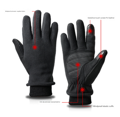 XL Black Warm Windproof Touchscreen Gloves - Anti-Slip Grip for Winter Cycling & Outdoor Sports