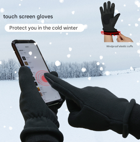 S Navy Blue Warm Windproof Touchscreen Gloves - Anti-Slip Grip for Winter Cycling & Outdoor Sports