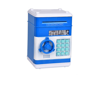 Blue Children's Mini Safe Piggy Bank with Fingerprint and Password Lock