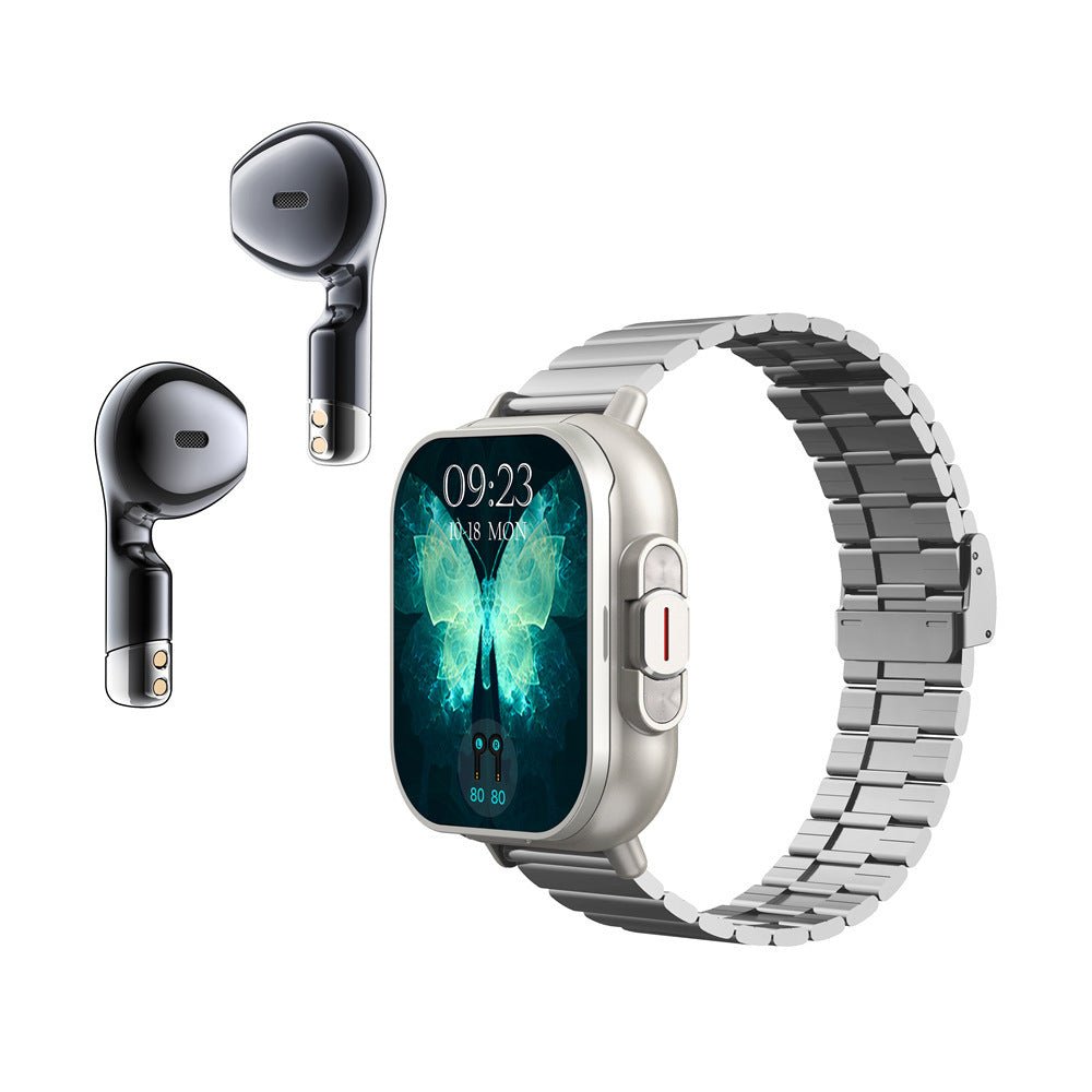 Silver Steel 2 - in - 1 Bluetooth Smartwatch with Integrated Earbuds for Sports - Factory Direct Shop