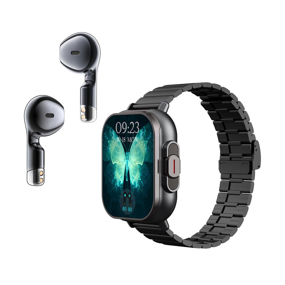 Black Steel 2 - in - 1 Bluetooth Smartwatch with Integrated Earbuds for Sports - Factory Direct Shop