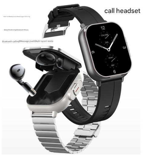 Black Steel 2 - in - 1 Bluetooth Smartwatch with Integrated Earbuds for Sports - Factory Direct Shop
