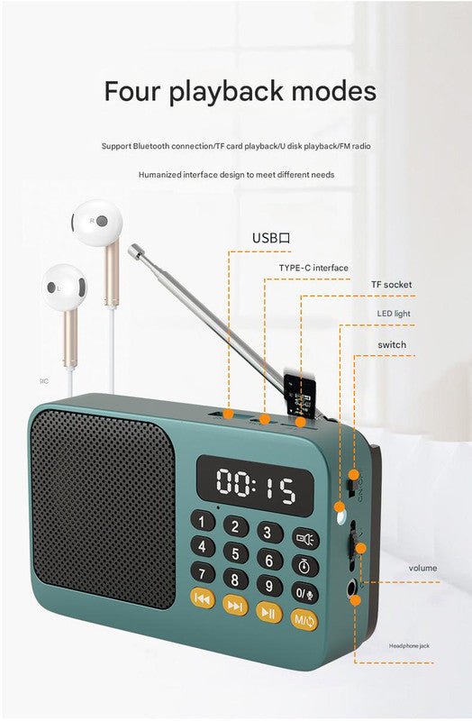 Portable Digital Music Player & FM Radio,4 Playback Modes, LED Flashlight(Gray) - Factory Direct Shop