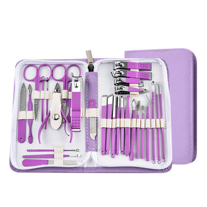 30-Piece Professional Manicure & Pedicure Set,Stainless Steel Grooming Kit(purple)