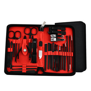30-Piece Professional Manicure & Pedicure Set,Stainless Steel Grooming Kit(black-red)