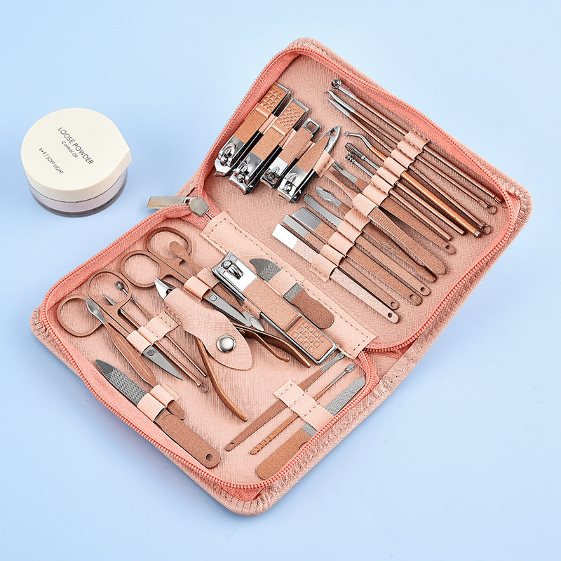 30-Piece Professional Manicure & Pedicure Set,Stainless Steel Grooming Kit(black-red)