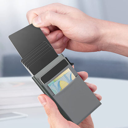 Ultra - Slim Pop - Up Card Holder Wallet with RFID Blocking(Black + Black Card Holder) - Factory Direct Shop